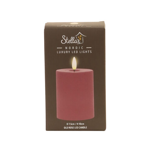 Stellar Haus Old Rose Pillar Indoor LED Candle With Timer  10x7.5cm